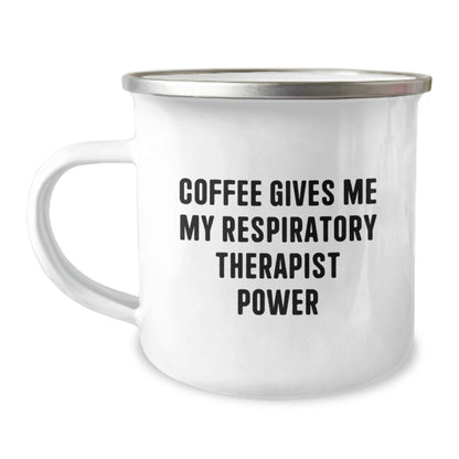 Funny Respiratory Therapist Coffee Mug for Birthday Unique Gifts from Family and Friends to Respiratory Therapist, 'Coffee Gives Me My Respiratory Therapist Power' - 12 oz Stainless Steel Camping Mug - Image 1
