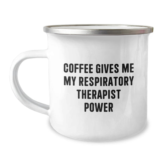 Funny Respiratory Therapist Coffee Mug for Birthday Unique Gifts from Family and Friends to Respiratory Therapist, 'Coffee Gives Me My Respiratory Therapist Power' - 12 oz Stainless Steel Camping Mug - Image 1