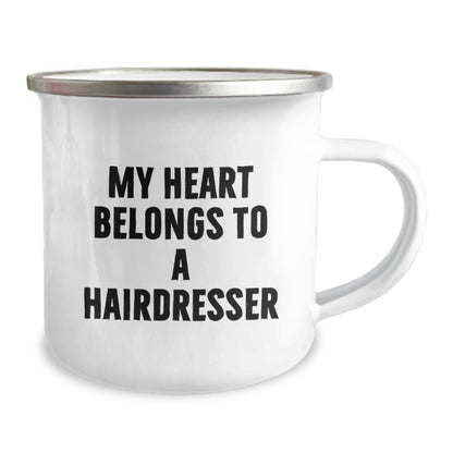 Funny Hairdresser Gifts From Men to Hairdresser Friends on Valentine's Camping Mug - My Heart Belongs To A Hairdresser - Image 2