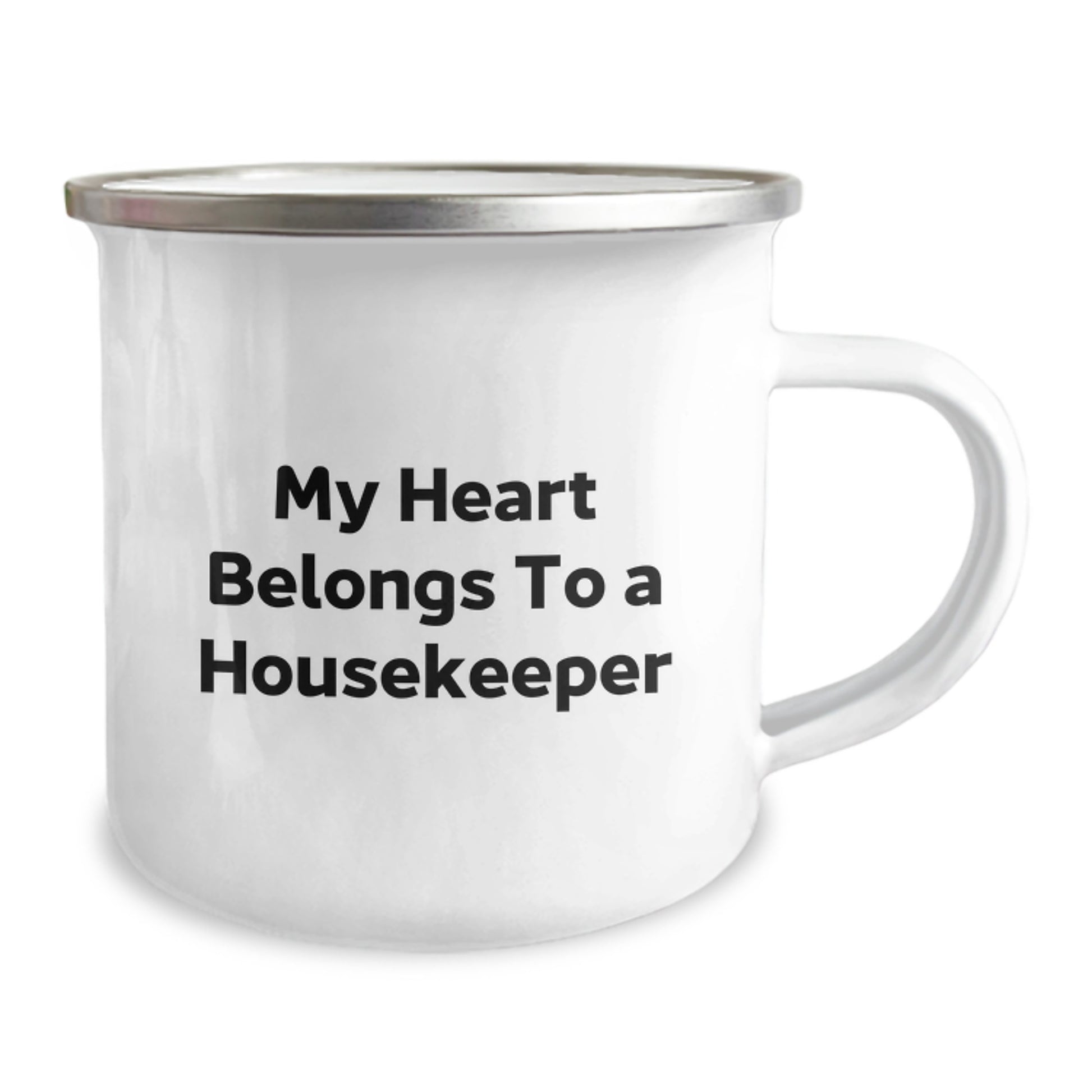 Funny Housekeeper Gifts from Friends, Housekeeper Lover's Birthday Unique Gifts with My Heart Belongs To A Housekeeper Quote, 12 oz Camping Mug - Image 2
