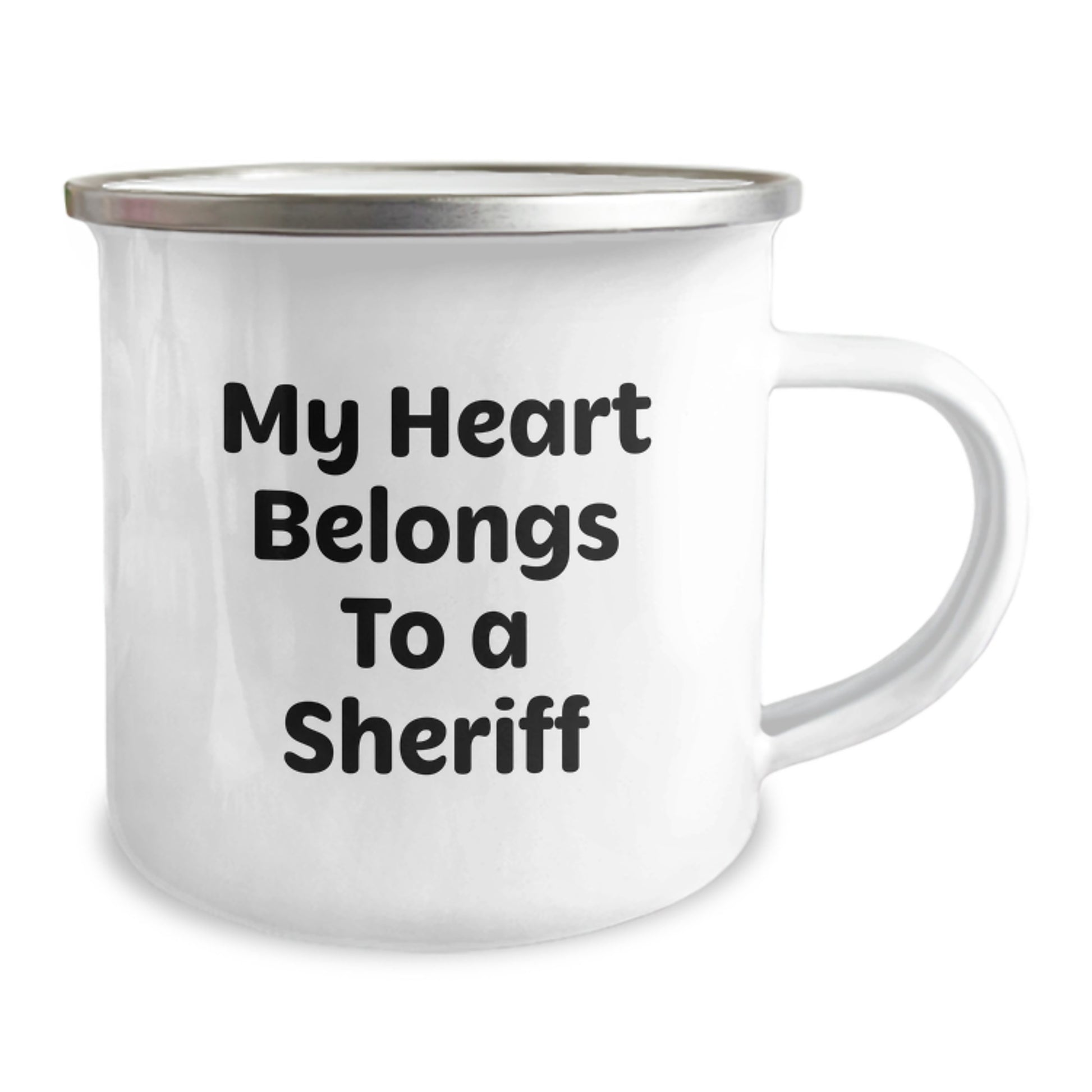 Sheriff Camping Mug, Funny Sheriff Gifts for Men, Valentine's Unique Presents from Friends to Family, 'My Heart Belongs To A Sheriff' Enamel Mug - Image 2