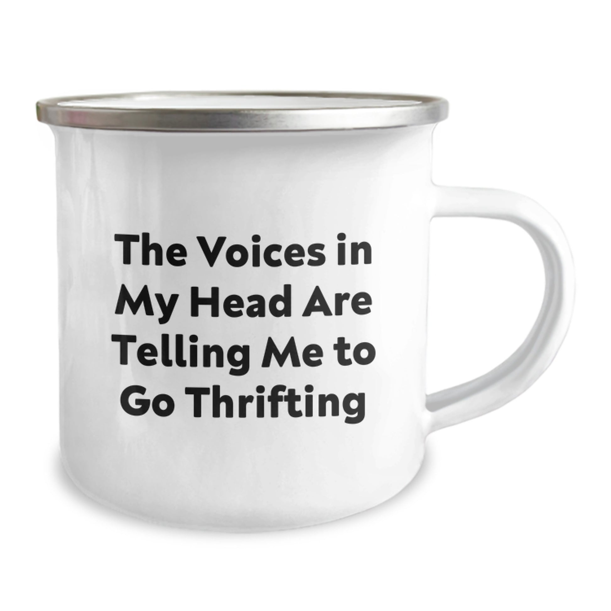Funny Thrifting Gifts for Friends, Unique Camping Mug with Quirky Quote 'The Voices In My Head Are Telling Me To Go Thrifting', Birthday Unique Gifts from Men to Women - Image 2