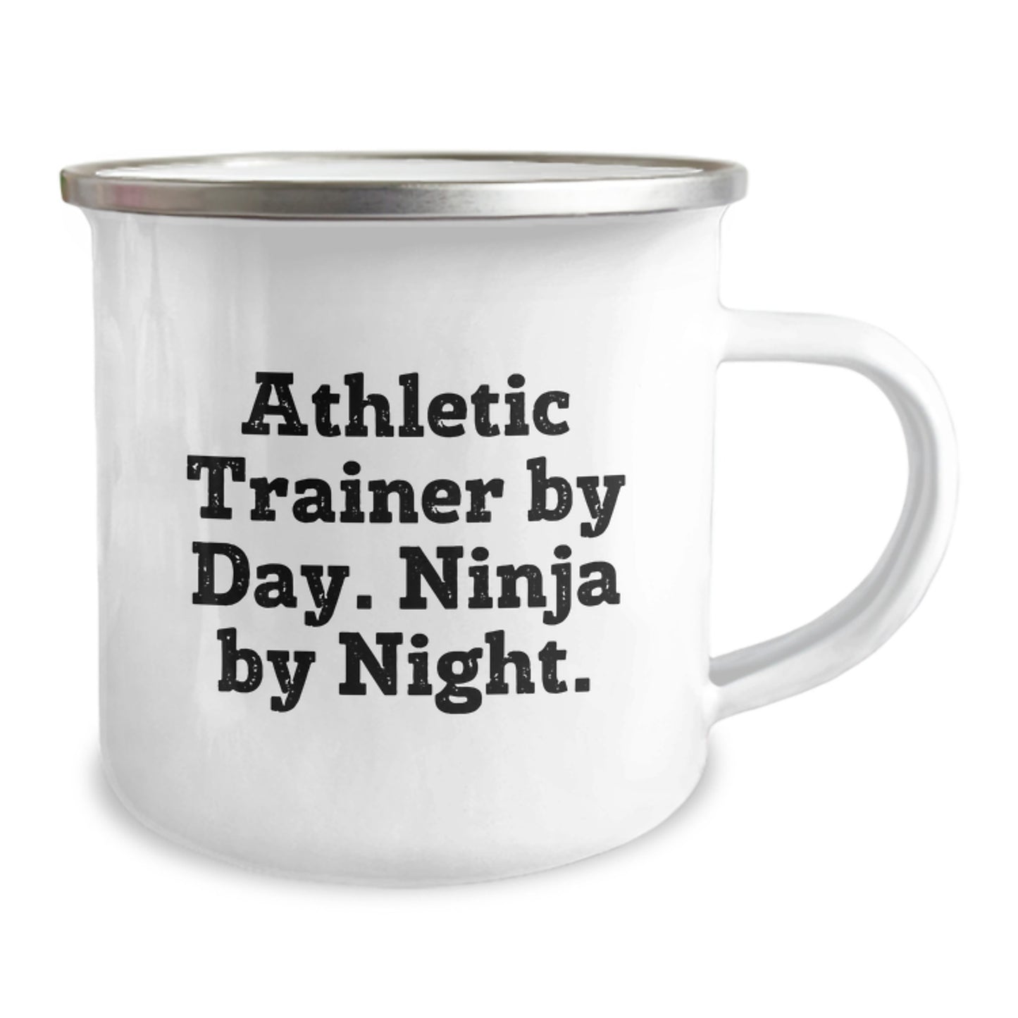 Funny Athletic Trainer Gifts for Men - 'Athletic Trainer By Day. Ninja By Night.' Enamel Camping Mug Christmas Unique Presents from Friends for Family - Image 2