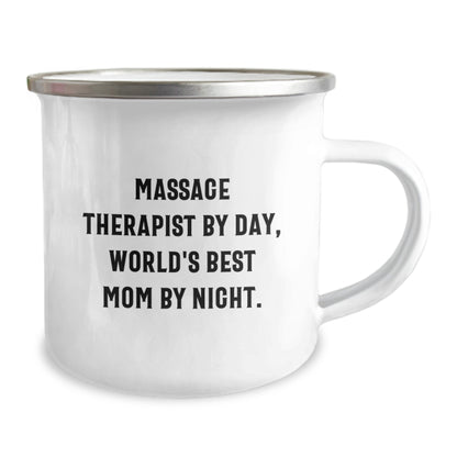 Funny Massage Therapist Gifts for Her, Unique Camping Mug for Christmas, 'Massage Therapist By Day, World's Best Mom By Night.' - Image 2