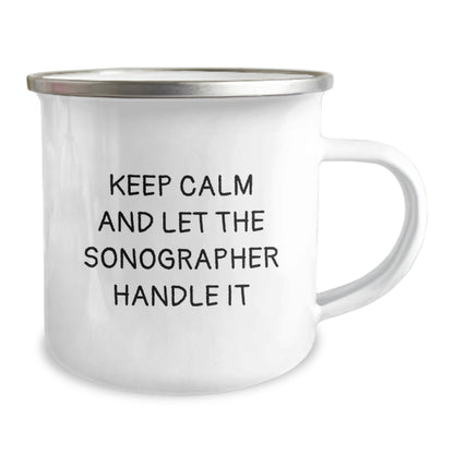 Funny Sonographer Gifts, Christmas Unique Gifts from Friends to Sonographer, Keep Calm And Let The Sonographer Handle It Insulated Camping Mug - Image 2