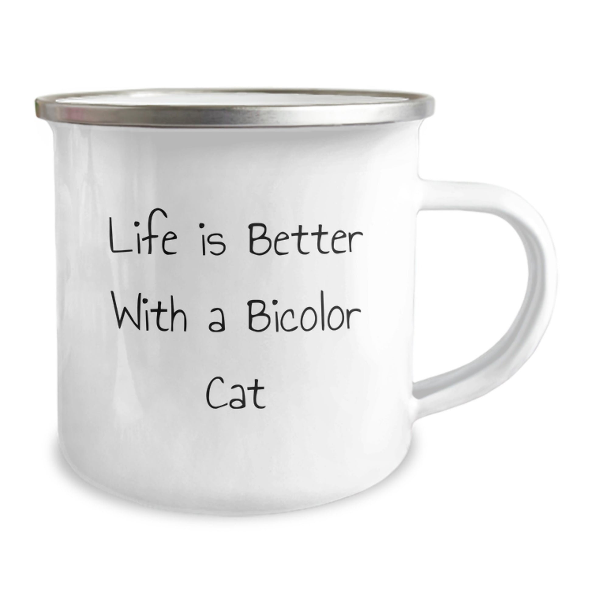 Funny Bicolor Cat Lover Gifts from Friends for Graduation, Life Is Better With A Bicolor Cat Camping Mug, Funny Quote on Stainless Steel Enamel Finish, 12 oz Capacity - Image 2