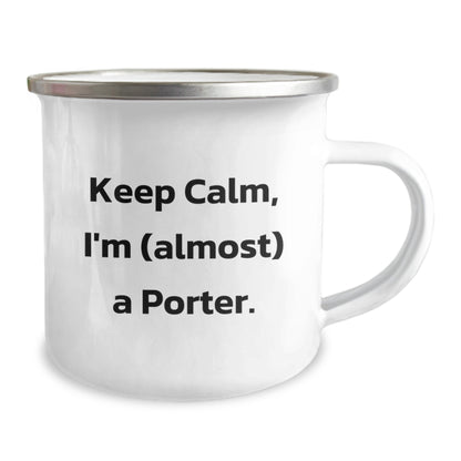 Funny Porter Gifts from Family and Friends, Christmas Unique Gifts for Porter, Camping Mug with 'Keep Calm, I'm (almost) A Porter.' - Image 2