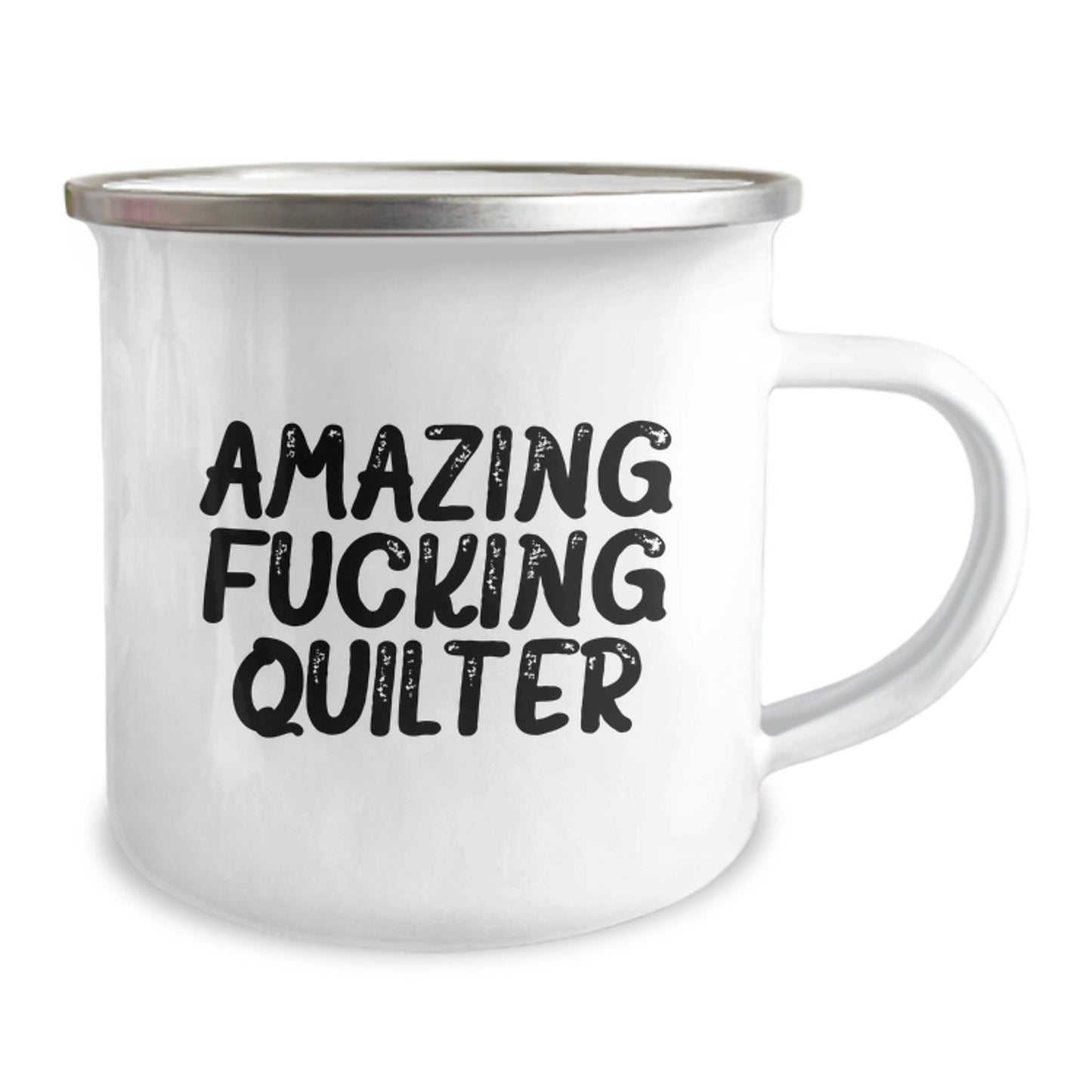 Funny Quilter Gifts from Men to Quilter Friends, Unique Christmas Unique Gifts for Quilter Men, Amazing F--king Quilter Enamel Camping Mug - Image 2