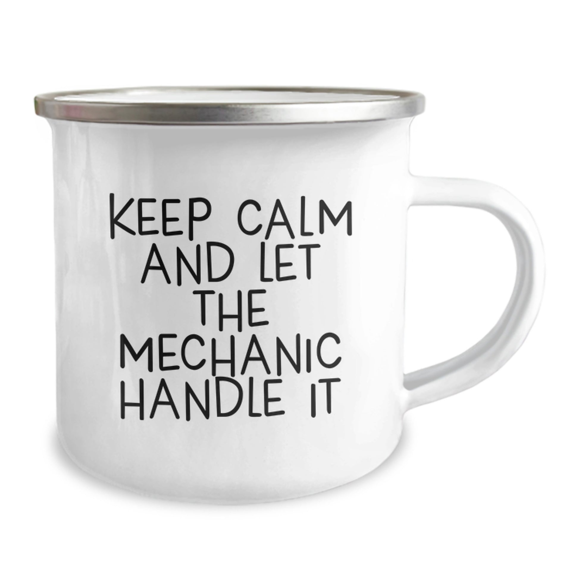 Funny Mechanic Gifts for Him, 'Keep Calm And Let The Mechanic Handle It' Enamel Camping Mug for Men, Christmas Unique Gifts from Friends or Family - Image 2
