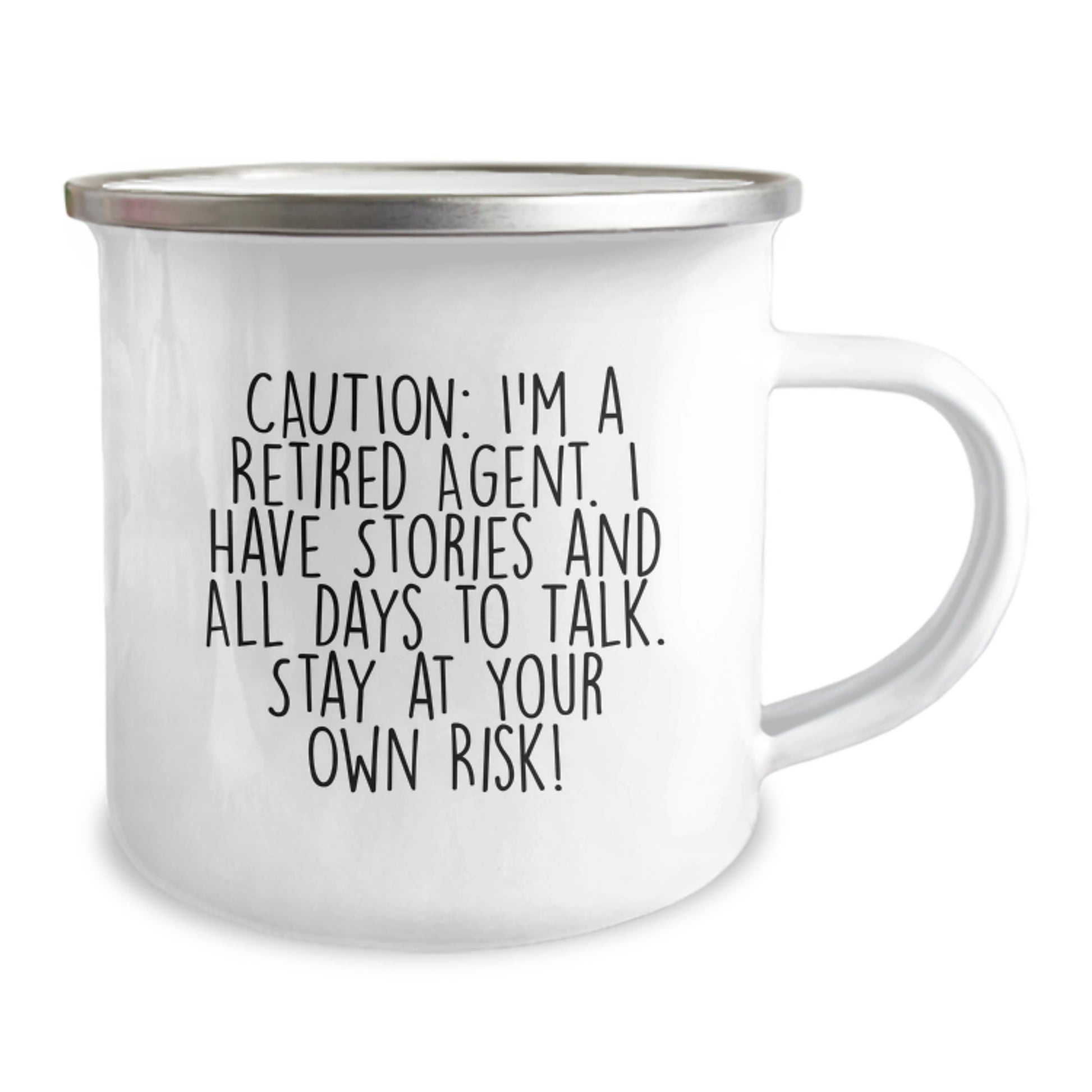 Funny Agent Camping Mug, Gifts from Men to Agent for Birthday, 'Caution: I'm A Retired Agent... Stay At Your Own Risk!' - Image 2