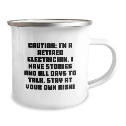 Funny Electrician Gifts from Friends for Men - Camping Mug with Caution - 12 oz Stainless Steel Mugs - Unique Christmas Memorable Presents - Image 2