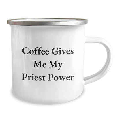 Funny Priest Gifts for Men from Friends - Coffee Gives Me My Priest Power Christmas Unique Mugs Camping Mug - Image 2