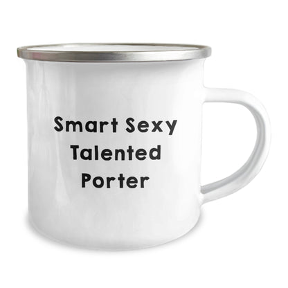 Funny Gifts for Porter, Camping Mug with Smart Sexy Talented Quote, Christmas Unique Gifts from Friends - Image 2