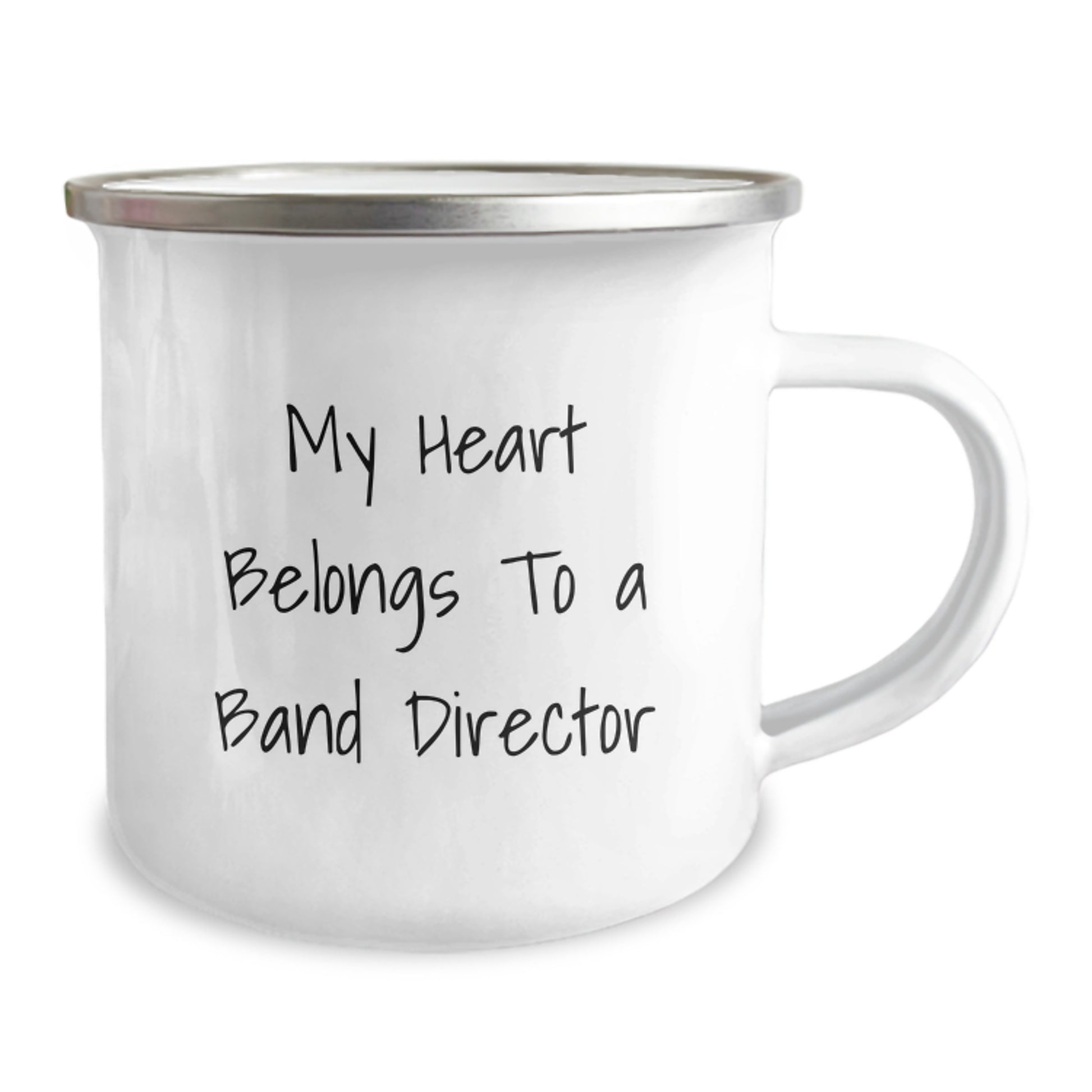 Funny Gifts from Friends and Family for Band Directors - My Heart Belongs To A Band Director Quote on Camping Mug, Birthday Unique Gifts, 12 oz Stainless Steel with Enamel Finish - Image 2