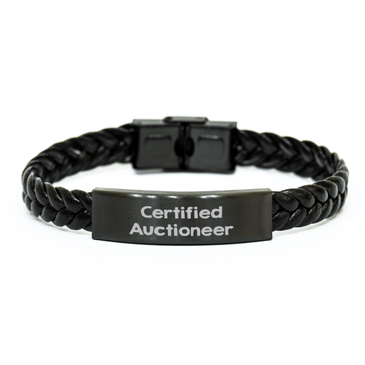 Certified Auctioneer Gifts - Funny Quote Interlaced Leather Bracelet for Men on Father's Day, Gifts from Mom, Dad, or Friends - Gifts for Auctioneer - Victory Thru Vision 