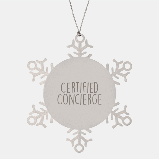 Certified Concierge's Funny Snowflake Ornament, Gifts from Friends to Coworkers, Christmas Unique Gifts for Men and Women - Victory Thru Vision 