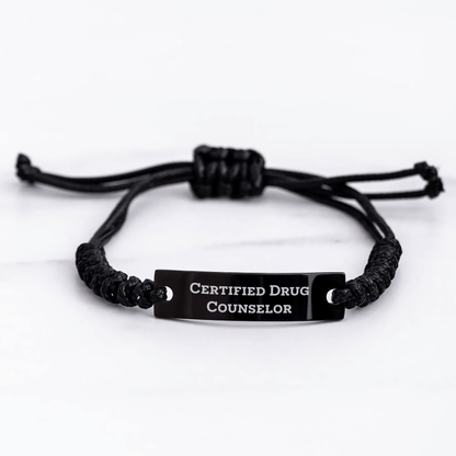 Certified Drug Counselor Rope Bracelet, Funny Quote, Father's Day Unique Gifts from Friends to Men, Adjustable Black Rope Gift for Drug Counselor - Victory Thru Vision 