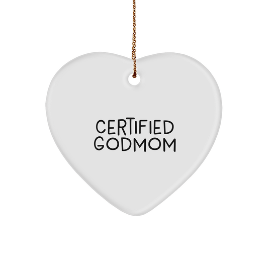 Certified Godmom Funny Quote Heart Ornament, Gifts from Family to Godmom, for Christmas, 'I'm not a godmother, I'm a superhero' - Victory Thru Vision 