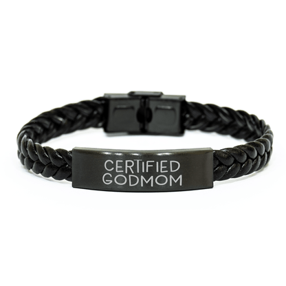 Certified Godmom Funny Quote Interlaced Leather Bracelet Gifts for Godmom on Father's Day - Victory Thru Vision 
