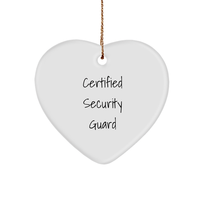 Certified Security Guard Heart Ornament Gifts from Friends for Christmas Fun, Funny Quote, White Heart-Shaped MDF with High-Gloss Finish, Ideal Gifts for Security Guard Men, Women, Coworkers, Family - Victory Thru Vision 