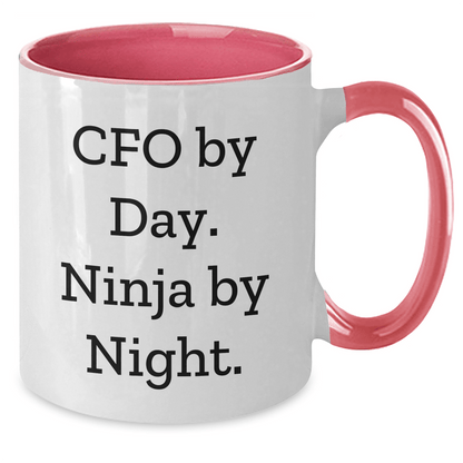 CFO By Day, Ninja By Night Funny Quote Two Tone Coffee Mug Gifts for CFO, Graduation Unique Gifts from Family and Friends - Victory Thru Vision