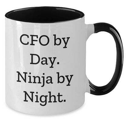 CFO By Day, Ninja By Night Funny Quote Two Tone Coffee Mug Gifts for CFO, Graduation Unique Gifts from Family and Friends - Victory Thru Vision