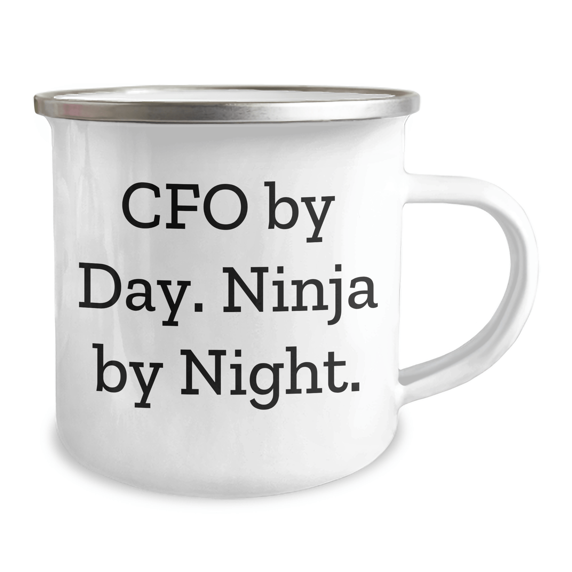 CFO Gifts for Men, 'Cfo By Day. Ninja By Night.' Funny Camping Mug, Graduation Unique Gifts from Friends, 12 oz Stainless Steel with Enamel Finish - Victory Thru Vision
