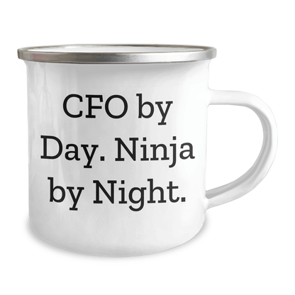 CFO Gifts for Men, 'Cfo By Day. Ninja By Night.' Funny Camping Mug, Graduation Unique Gifts from Friends, 12 oz Stainless Steel with Enamel Finish - Victory Thru Vision