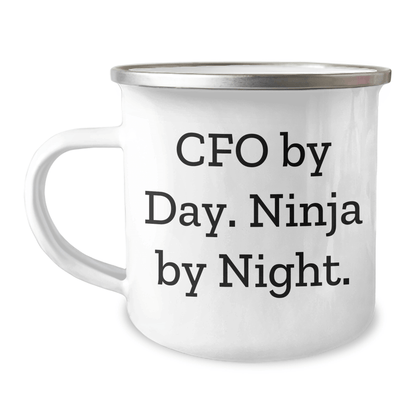 CFO Gifts for Men, 'Cfo By Day. Ninja By Night.' Funny Camping Mug, Graduation Unique Gifts from Friends, 12 oz Stainless Steel with Enamel Finish - Victory Thru Vision