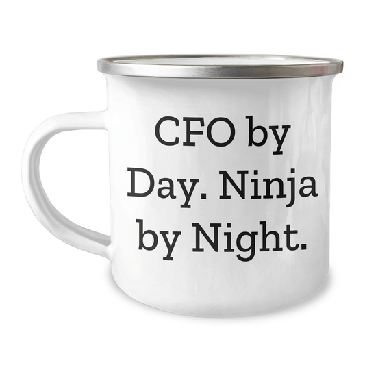 CFO Gifts for Men, 'Cfo By Day. Ninja By Night.' Funny Camping Mug, Graduation Unique Gifts from Friends, 12 oz Stainless Steel with Enamel Finish - Victory Thru Vision