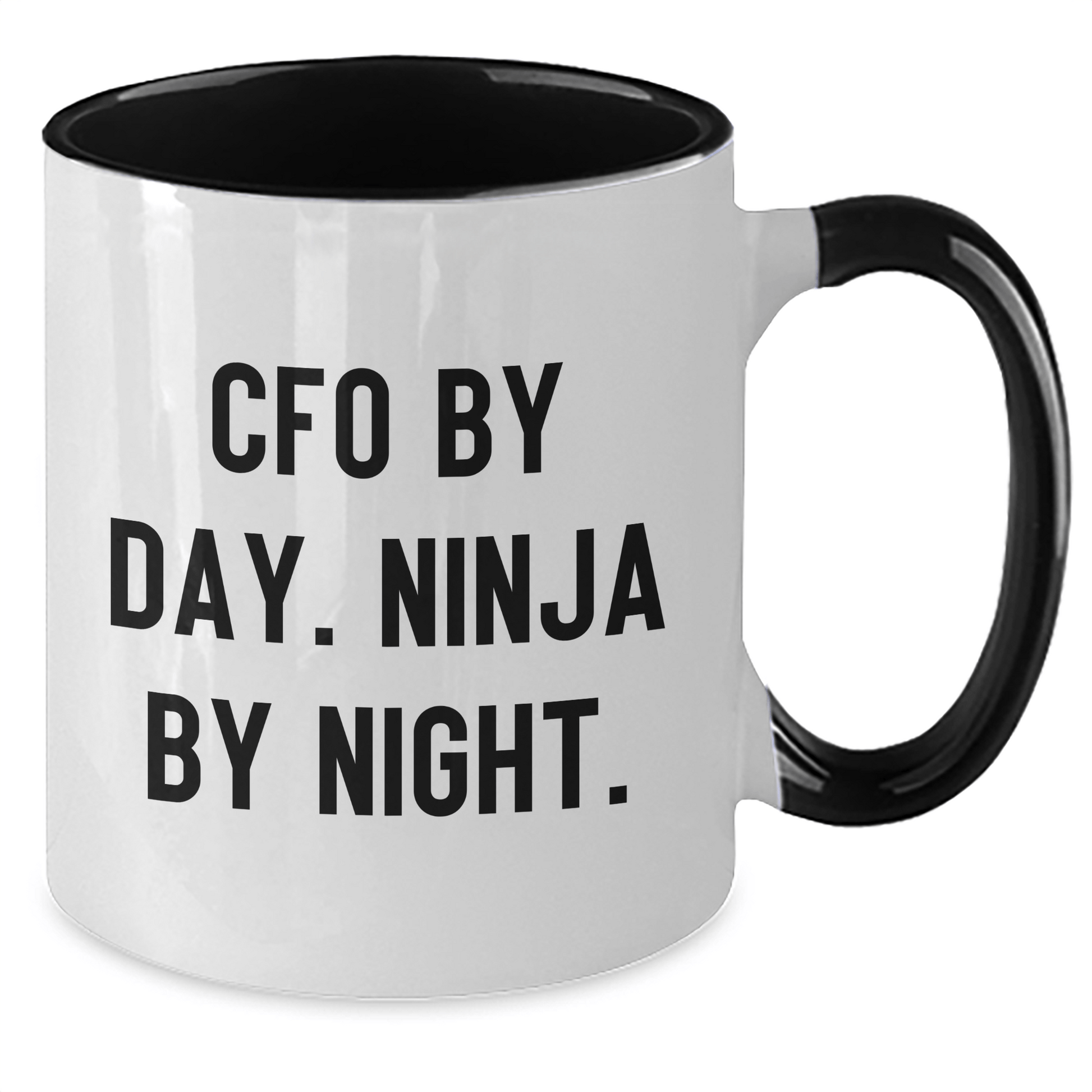 CFO Gifts from Friends - CFO By Day. Ninja By Night. Two Tone Coffee Mug for Graduation, Funny Quote, Navy and White, 11oz - Victory Thru Vision