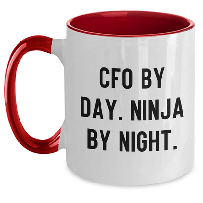 CFO Gifts from Friends - CFO By Day. Ninja By Night. Two Tone Coffee Mug for Graduation, Funny Quote, Navy and White, 11oz - Victory Thru Vision