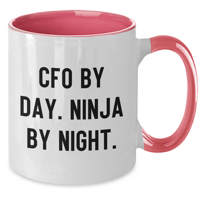 CFO Gifts from Friends - CFO By Day. Ninja By Night. Two Tone Coffee Mug for Graduation, Funny Quote, Navy and White, 11oz - Victory Thru Vision