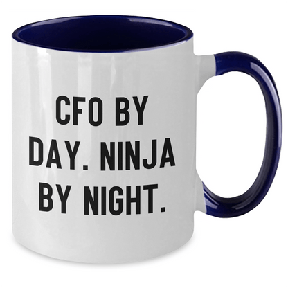 CFO Gifts from Friends - CFO By Day. Ninja By Night. Two Tone Coffee Mug for Graduation, Funny Quote, Navy and White, 11oz - Victory Thru Vision