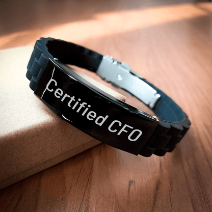 CFO Gifts from Friends - Funny Quote Certified CFO Glide lock Clasp Black Stainless Steel Adjustable Leather Strap for Men Father's Day Unique Gifts - Victory Thru Vision