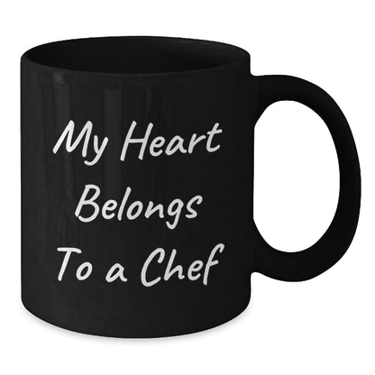 Chef Gifts, My Heart Belongs To A Chef Black Coffee Mug, Funny Birthday Unique Gift for Chef, Gifts from Friends, Gifts for Chef - Victory Thru Vision