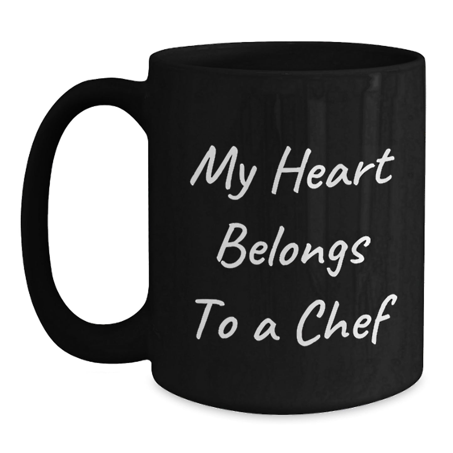 Chef Gifts, My Heart Belongs To A Chef Black Coffee Mug, Funny Birthday Unique Gift for Chef, Gifts from Friends, Gifts for Chef - Victory Thru Vision