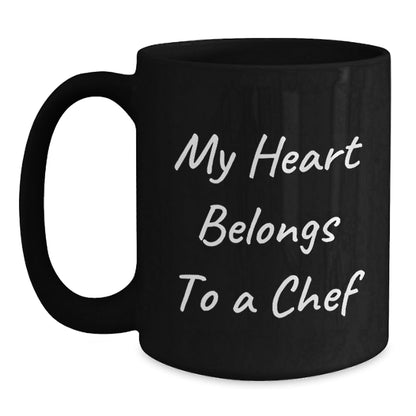 Chef Gifts, My Heart Belongs To A Chef Black Coffee Mug, Funny Birthday Unique Gift for Chef, Gifts from Friends, Gifts for Chef - Victory Thru Vision