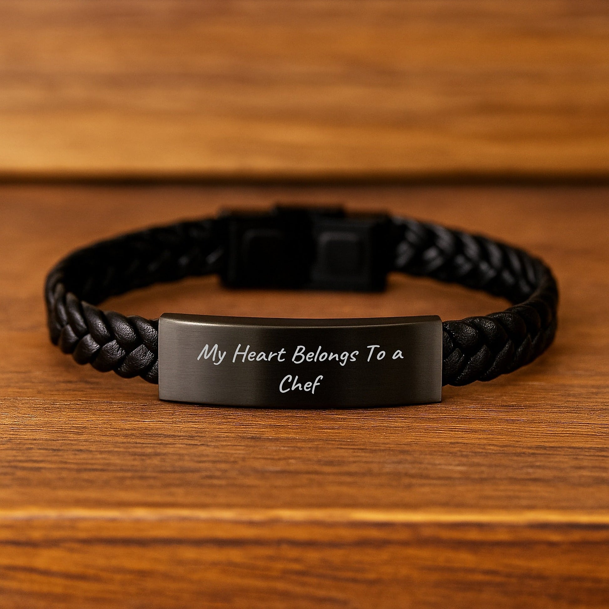 Chef Heartbeat Interlaced Leather Bracelet, Funny Gifts from Friends to Men on Birthday, My Heart Belongs To A Chef Quote, Unique Gift for Chef - Victory Thru Vision