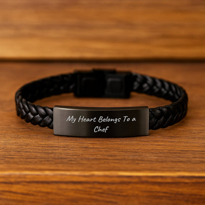 Chef Heartbeat Interlaced Leather Bracelet, Funny Gifts from Friends to Men on Birthday, My Heart Belongs To A Chef Quote, Unique Gift for Chef - Victory Thru Vision