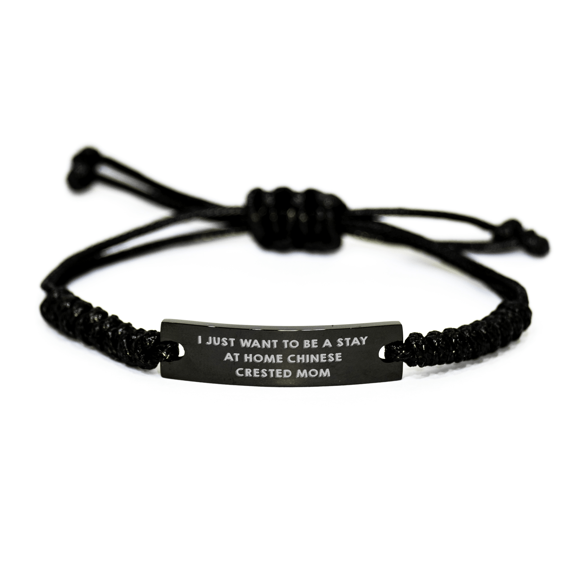 Chinese Crested Dog Gifts, Funny Quote Rope Bracelt for Men, Father's Day Unique Gifts from Mom, Adjustable 3.34-9.84 inches Black Stainless Steel Engraved - Victory Thru Vision 