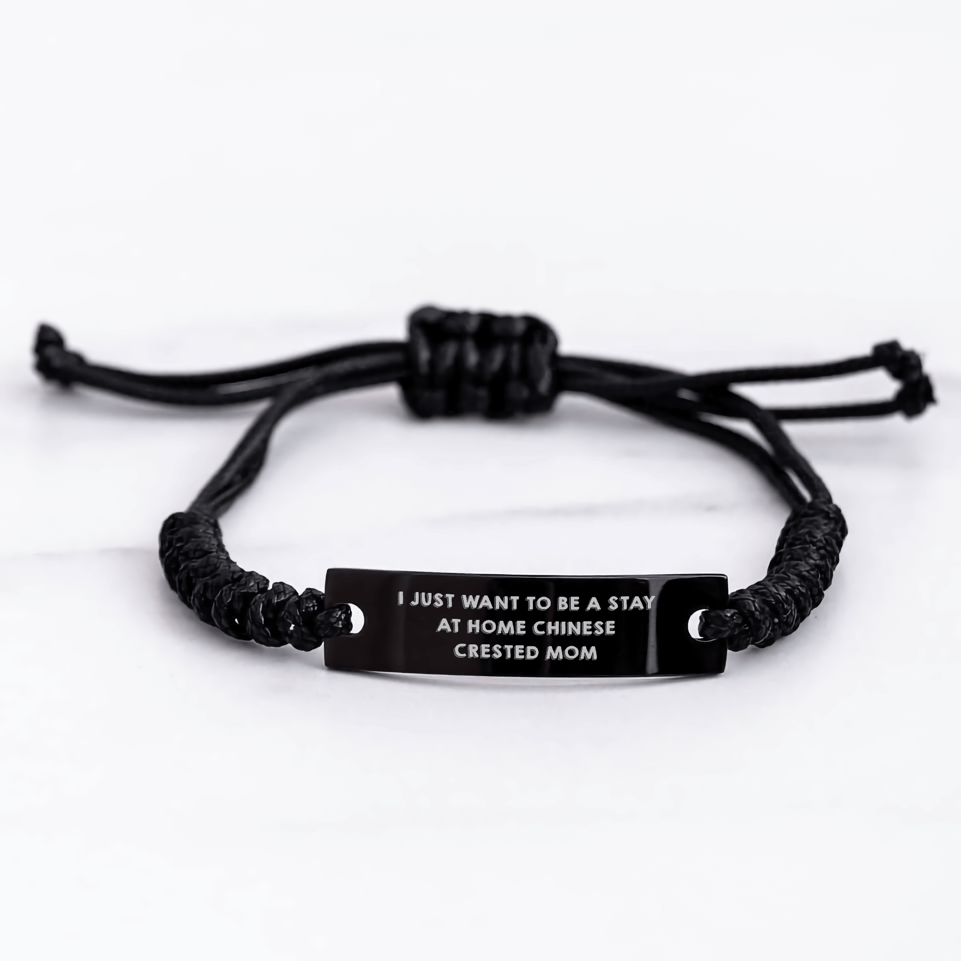 Chinese Crested Dog Gifts, Funny Quote Rope Bracelt for Men, Father's Day Unique Gifts from Mom, Adjustable 3.34-9.84 inches Black Stainless Steel Engraved - Victory Thru Vision 