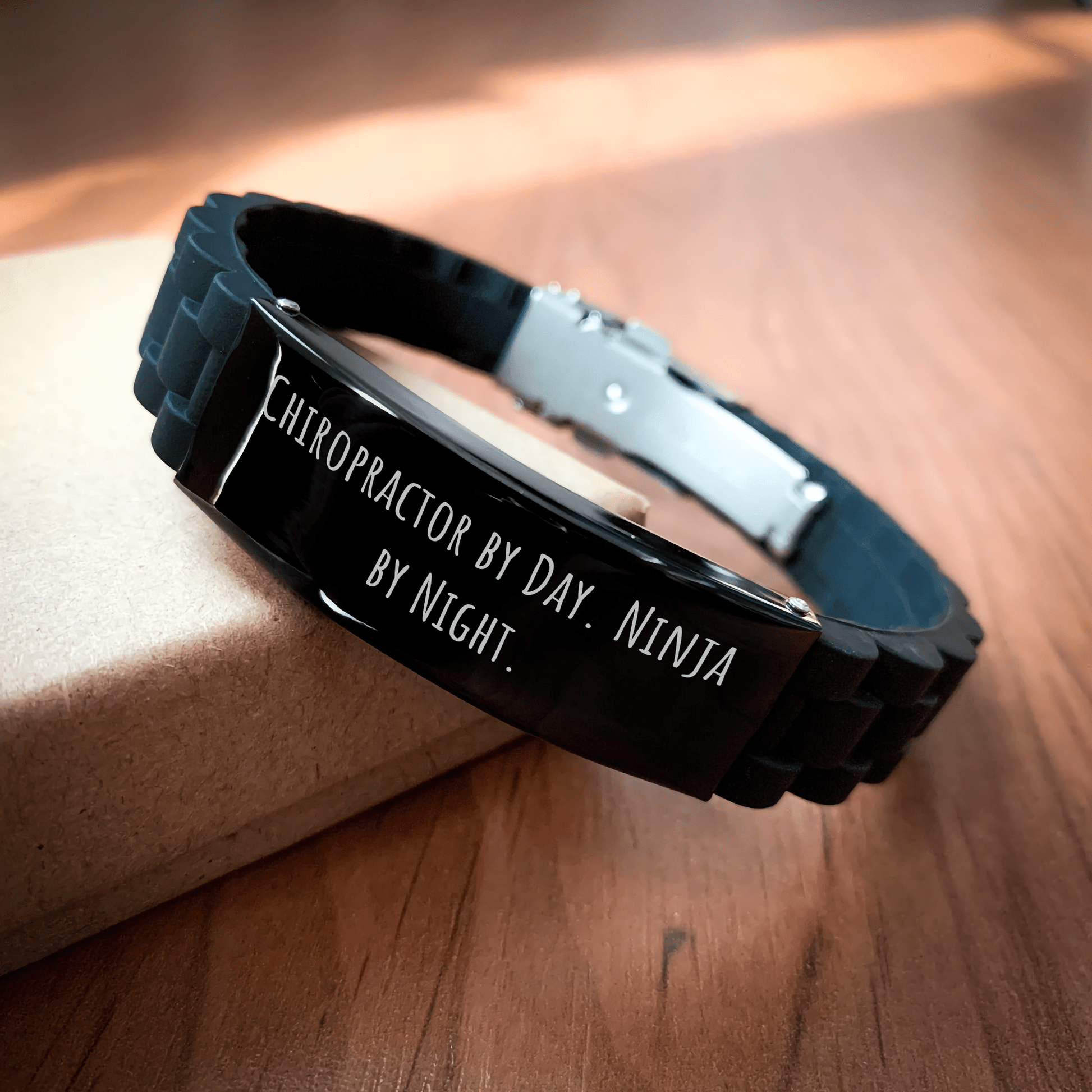 Chiropractor Gifts by Day, Ninja by Night, Glide lock Clasp Black Stainless Steel Silicone Adjustable Graduation Unique Gifts for Men Women Friends Family from Chiropractor - Victory Thru Vision