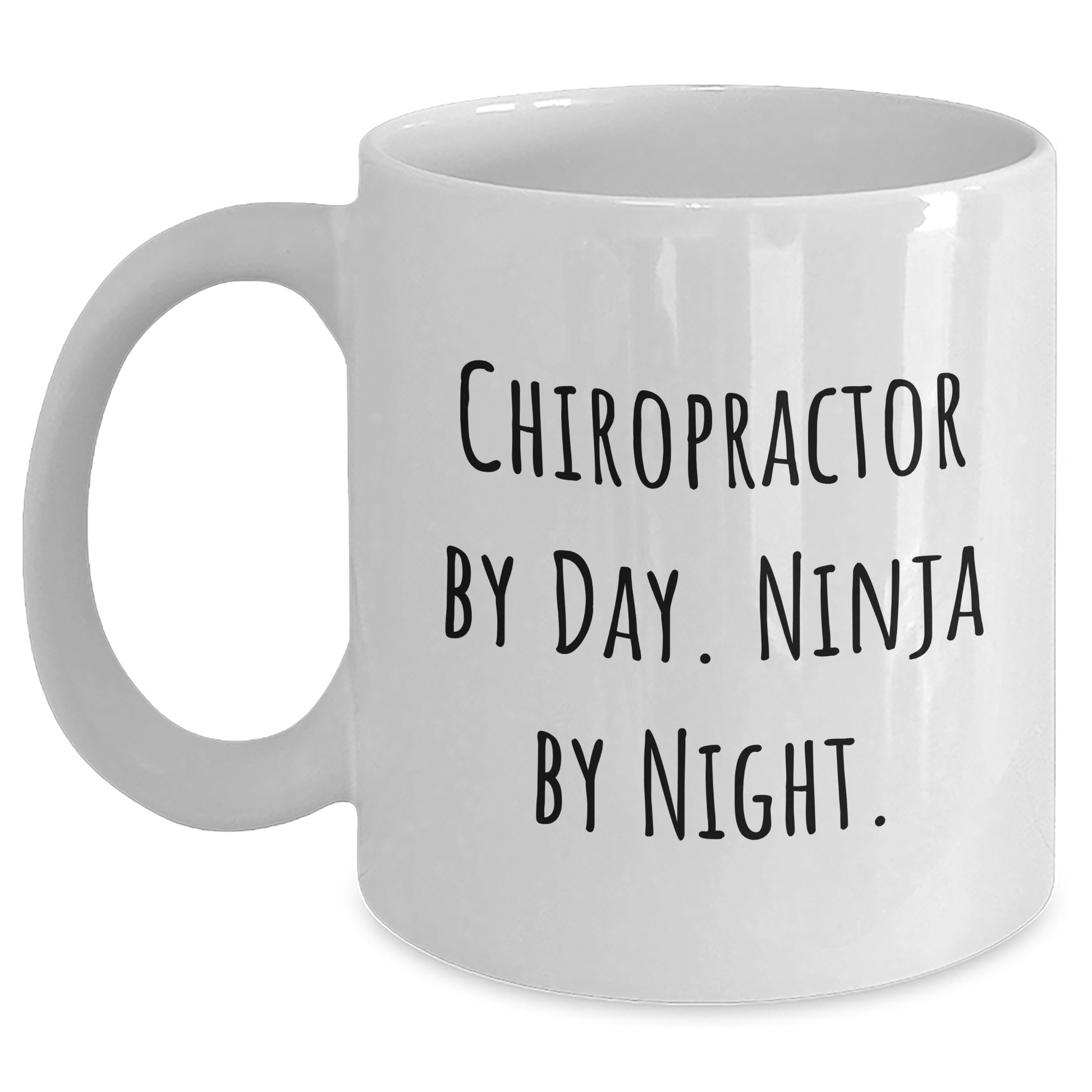Chiropractor Ninja Gifts from Friends for Men, White Coffee Mug - 11oz or 15oz Capacity, Ceramic, Microwave and Dishwasher Safe, Funny Quote: 'Chiropractor By Day. Ninja By Night.' for Graduation - Victory Thru Vision