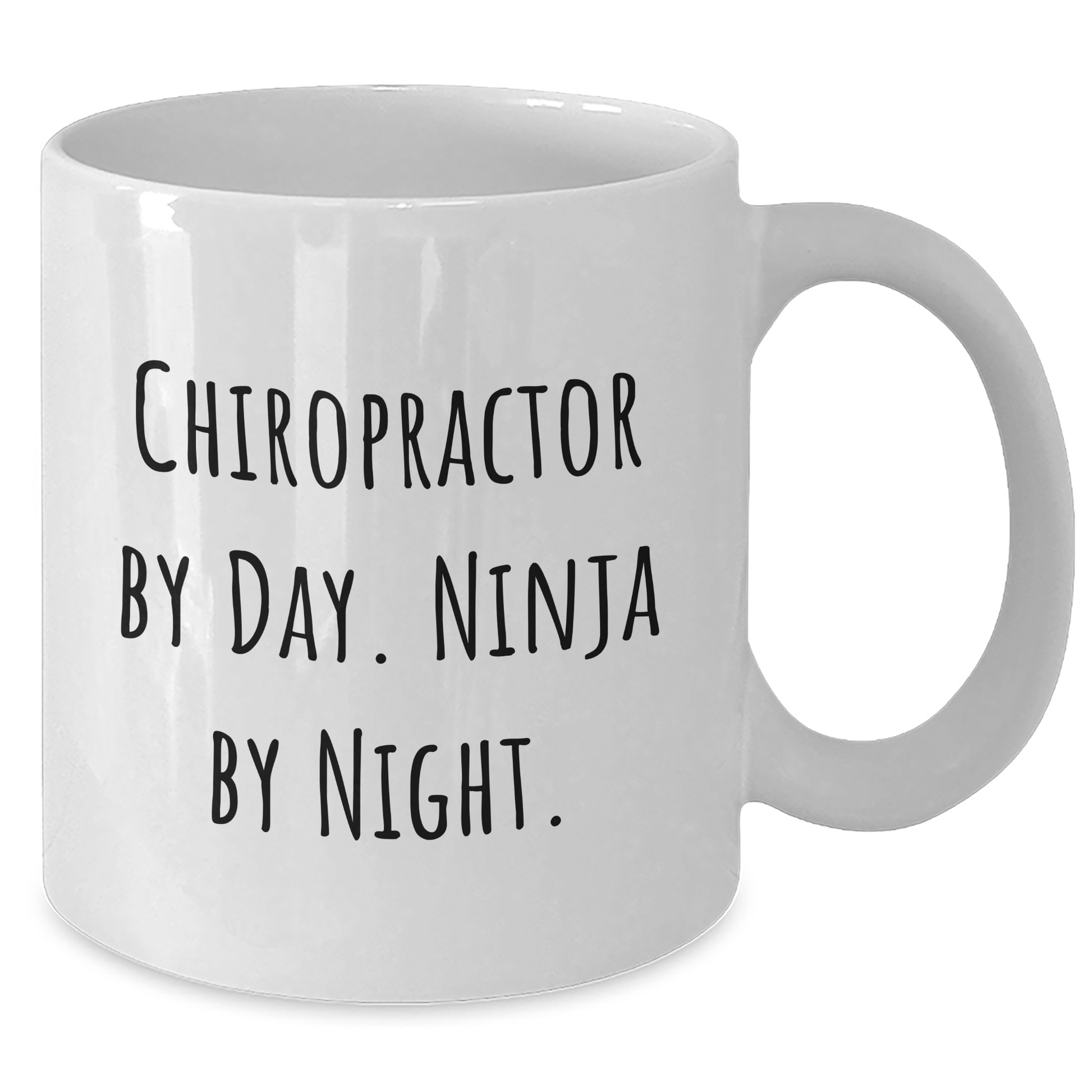 Chiropractor Ninja Gifts from Friends for Men, White Coffee Mug - 11oz or 15oz Capacity, Ceramic, Microwave and Dishwasher Safe, Funny Quote: 'Chiropractor By Day. Ninja By Night.' for Graduation - Victory Thru Vision