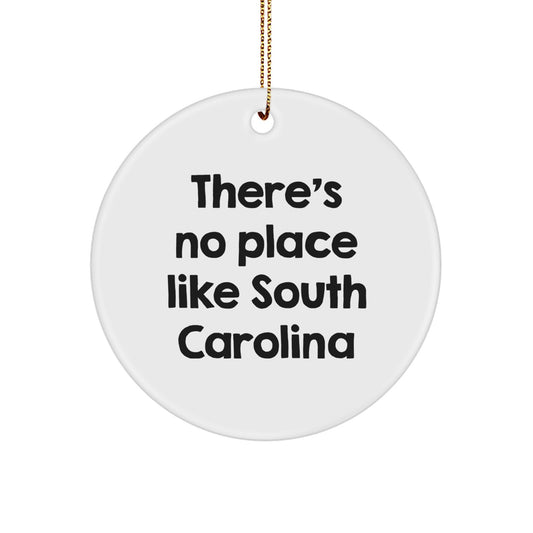 Funny South Carolina Circle Ornament, Gifts from Men to Family for Christmas Unique Decorations, 'There's No Place Like South Carolina' Quote, Circle Shaped, White Color - Image 1