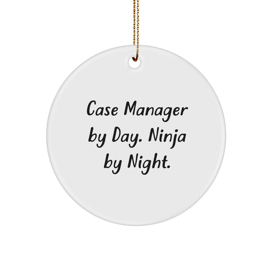 Funny Case Manager Gifts for Men Circle Ornament by Day Ninja By Night Christmas Unique - Image 1