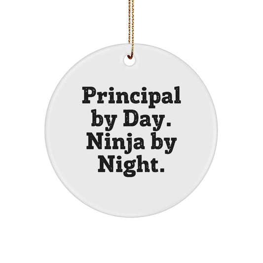 Funny Principal Gifts - Principal By Day, Ninja By Night. Circle Ornament, Christmas Unique Decorations for Principal Gifts from Friends, Family, Coworkers - Image 1