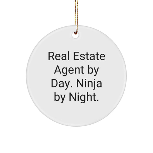 Funny Real Estate Agent Gifts from Friends - Christmas Unique Circle Ornament with Real Estate Agent By Day. Ninja By Night. Quote - Perfect Present for Real Estate Agent Coworkers or Family - Image 1