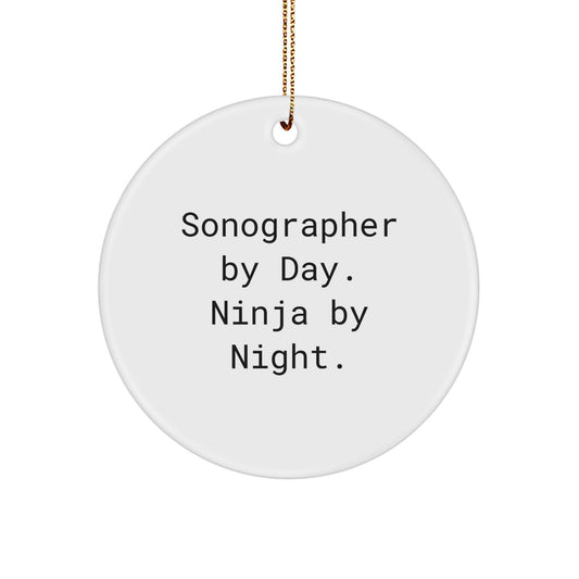 Funny Sonographer Gifts from Friends for Men, Unique Circle Ornament, Sonographer By Day, Ninja By Night, Christmas Season - Image 1